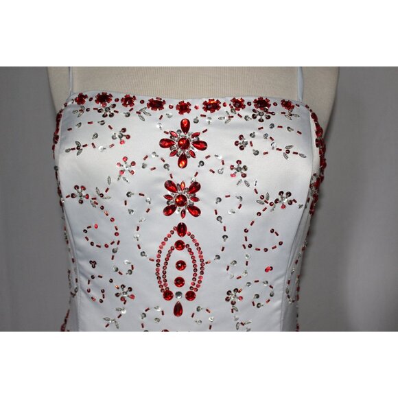 MayQueen#742 Satin & Tulle Beaded Prom Or Wedding Gown-Size 14-WHITE/RED-NWT - Picture 6 of 7